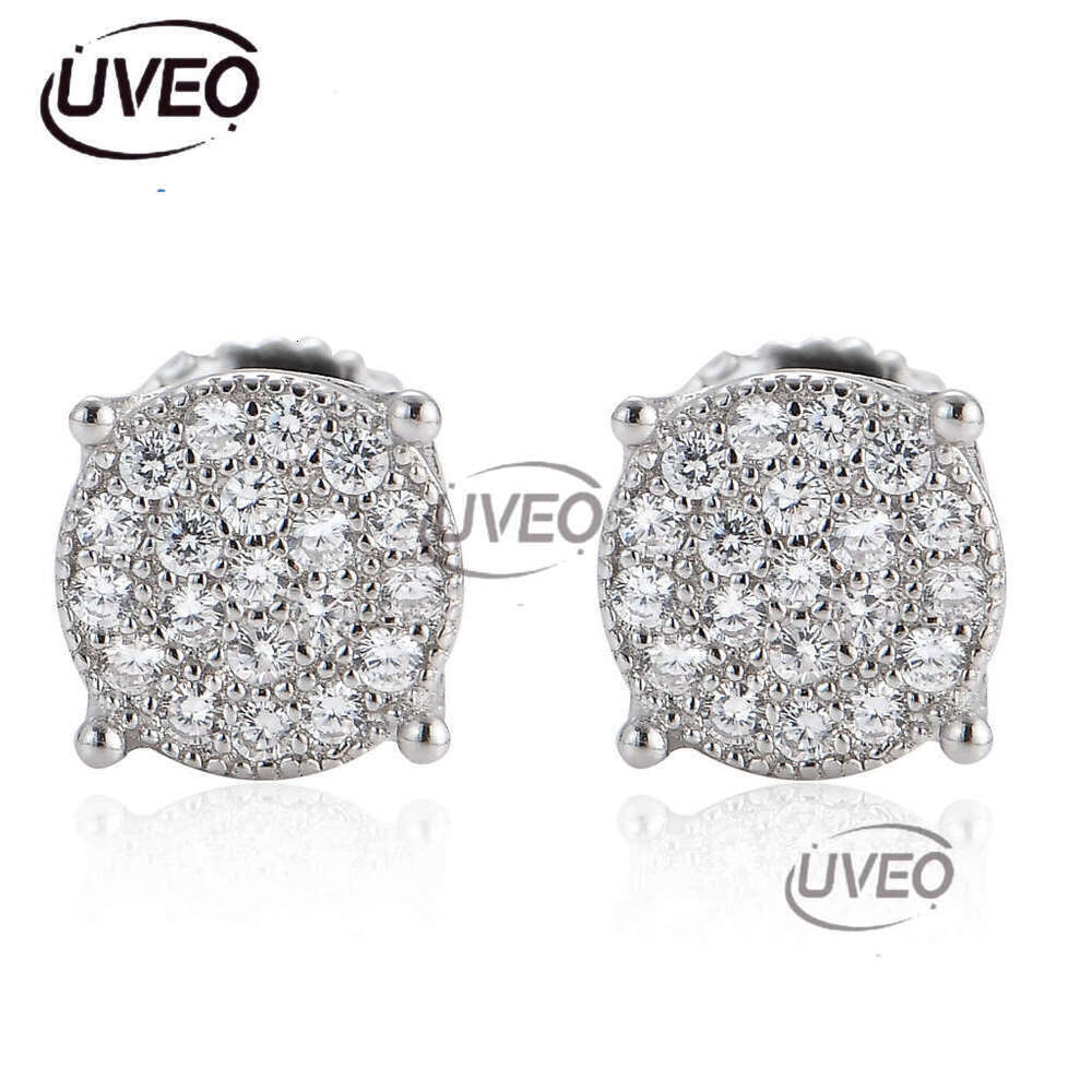 Luxury micro inlaid ice out VVS Moissanite round simple men women S earrings Hip Hop Free delivery