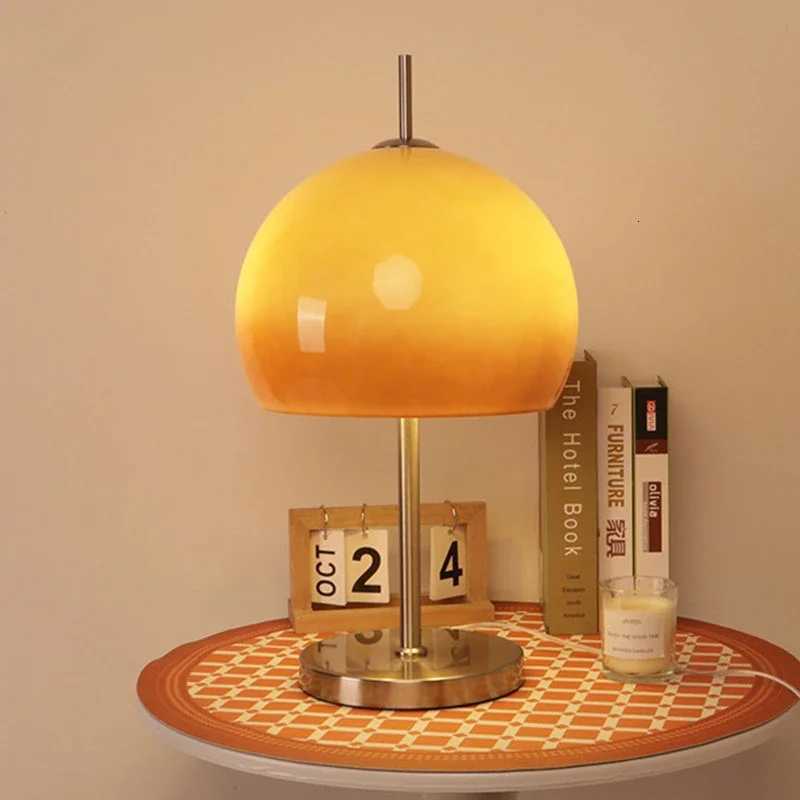 Modern Lamp Living Room Retro Glass Table Lamp Gradient Orange Mushroom Floor Lamp Living Room Bedroom Atmosphere LED Lamps M251119