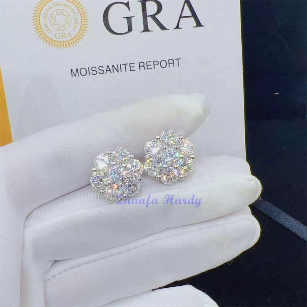 Zuanfa Hot Top Selling Pass Diamond Tester Fine Jewelry 925 Silver 8mm 12mm 15mm Flower Earrings Vvs Moissanite Stud Earrings