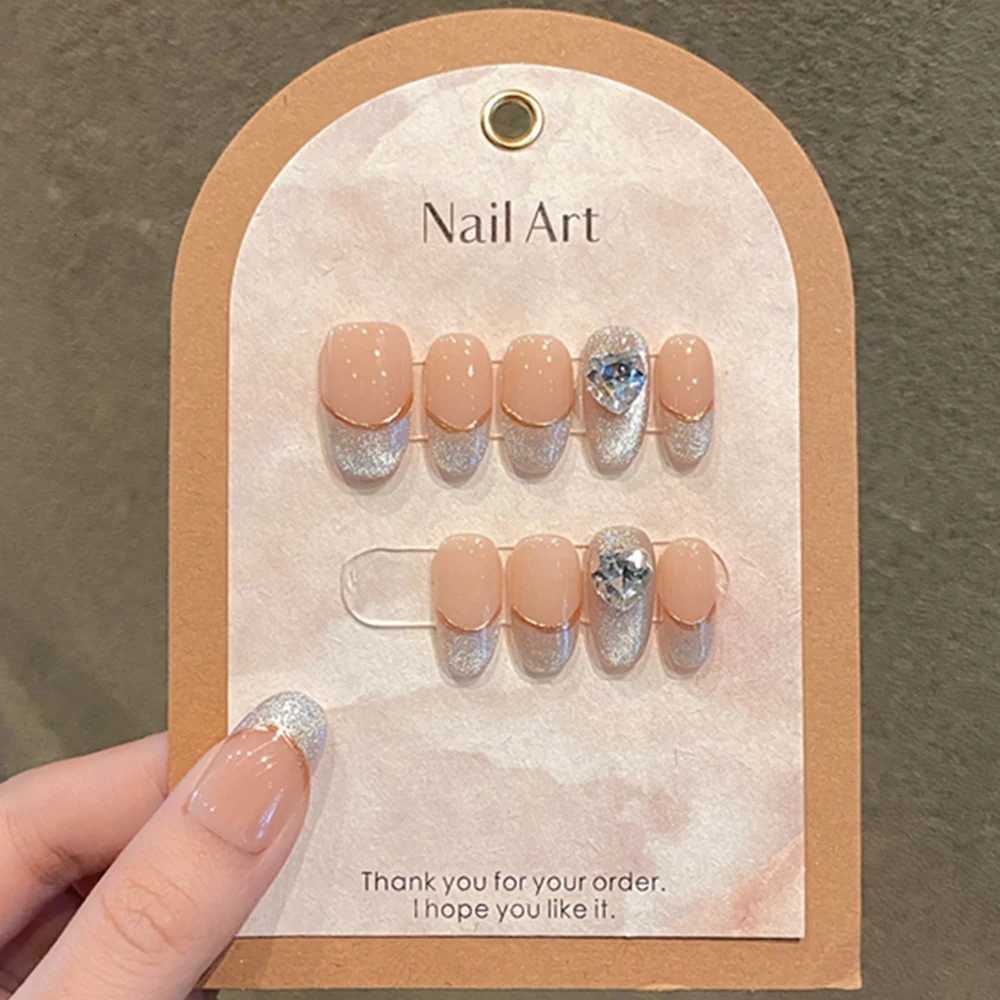 Handmade 3D Green Fairy Almond Press on Nails with Glue Fake Nail Gradient Butterfly Reusable Artifical Full Cover Nail Tips ArtT251118T251119