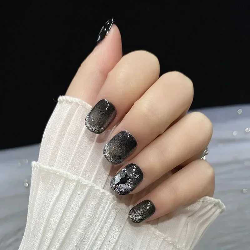 10Pcs Short Handmade Press on Nails Black Cat Eye Fake Nails Wearable Stick-on Nails False Nail Uas Postizas T251118T251119