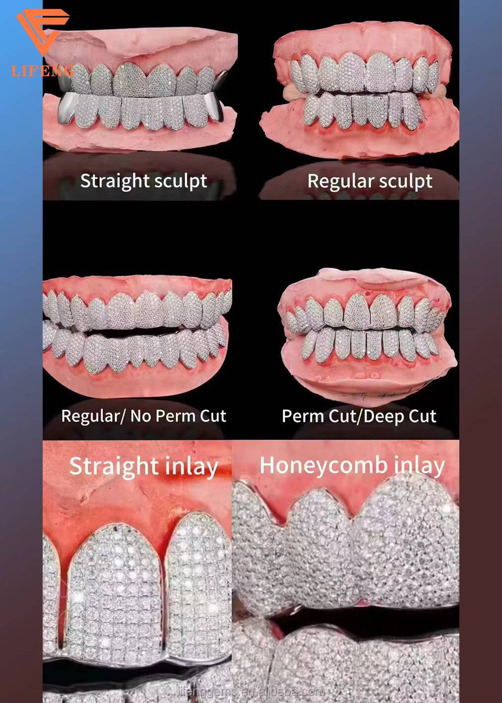 Deep Perm Cut Grillz Custom VVS Moissanite Hip Hop Grillz 12/20 Teeth 14K 18K White Gold Plated Diamond Iced Out Grillz Jewelry