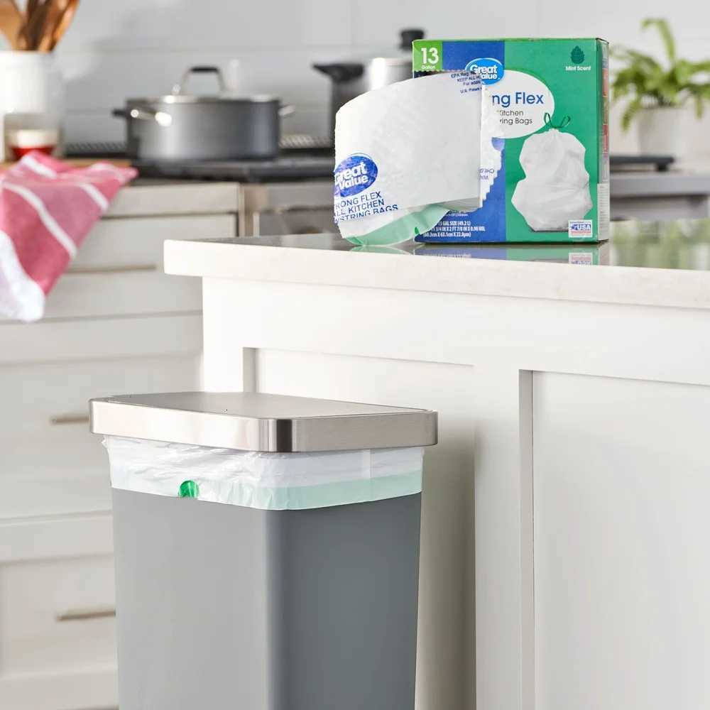 Strong Flex 13 Gallon Kitchen Drawstring Trash Bags Mint Scent 80 Count Leak Tear Puncture Protection Easy Lift Carry C251119