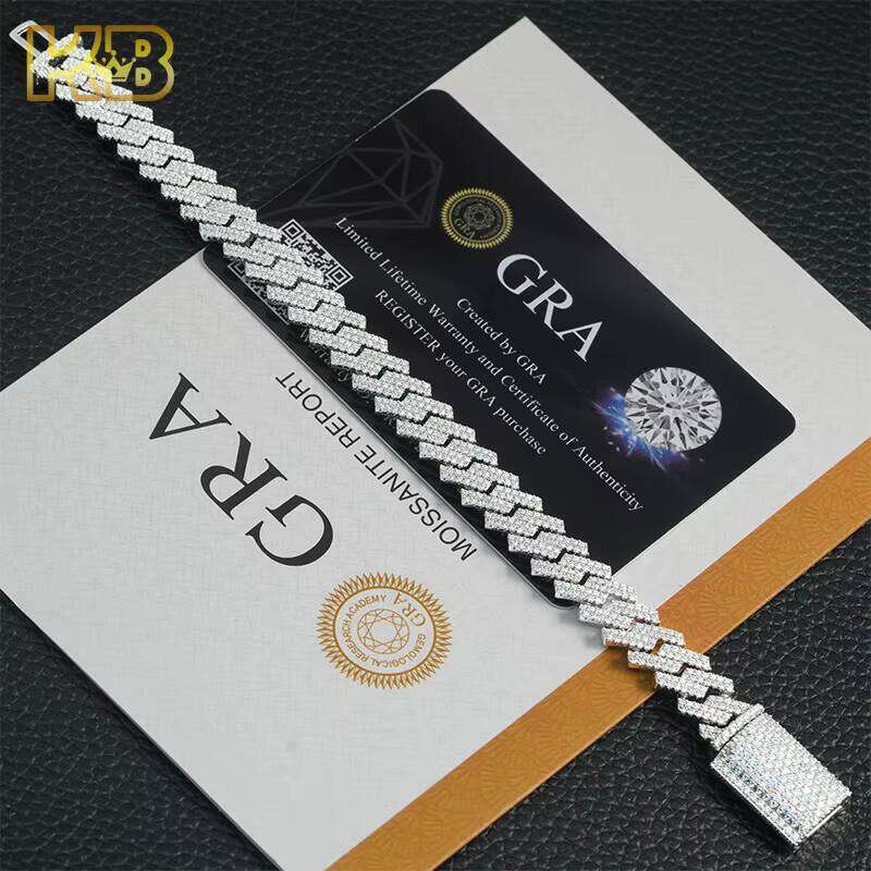 Sterling Sier Cuban Chain Bracelet 6mm-18mm VVS Moissanite Iced White Gold Unisex Hip Hop Jewelry