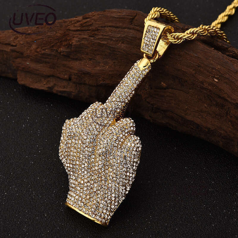 Designer luxury large vertical middle finger hip hop ice out of VVV Moissanite, pendant for men and women Free delivery