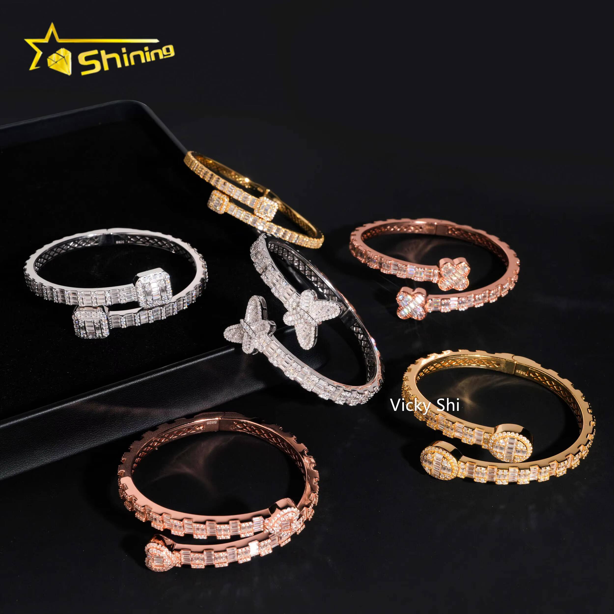 Fine Jewelry Men Women Moissanite Bracelets 925 Sterling Silver Butterfly Heart Clover Style Moissanite Bangles Ready to Ship