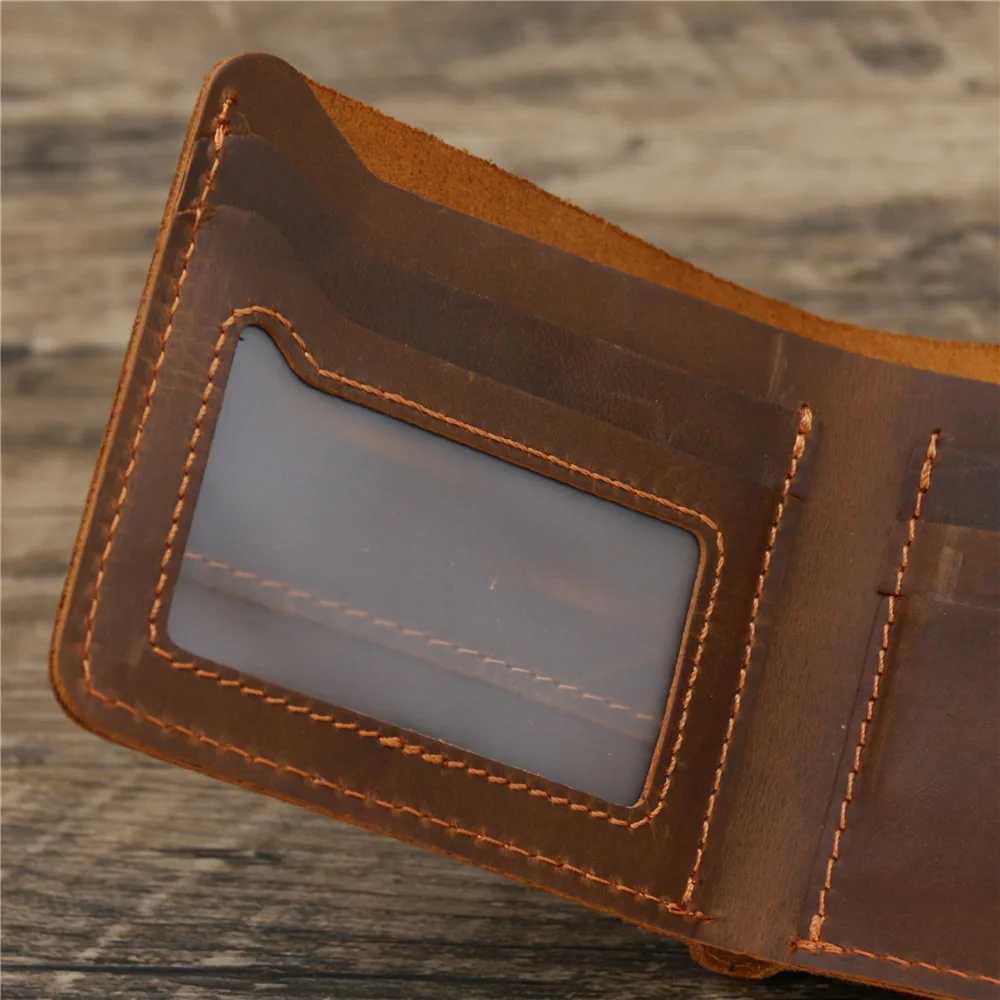 Personalized Engraved Name Genuine Leather Mens Wallet Customized Retro Male Slim Card Holder Case with RFID ProtectionT251119