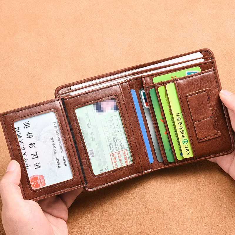 RFID Men Wallet PU Leather Blocking Trifold Wallet Vintage Thin Short Multi Function Id Credit Card Holder Male Purse MoneyT251119