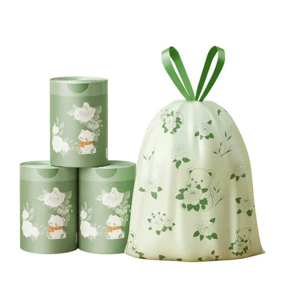 30pcs/rolls Not Easy To Break Drawstring Garbage Bag Thickened Material Portable Design Thickened Trash Bag Plastic C2511193