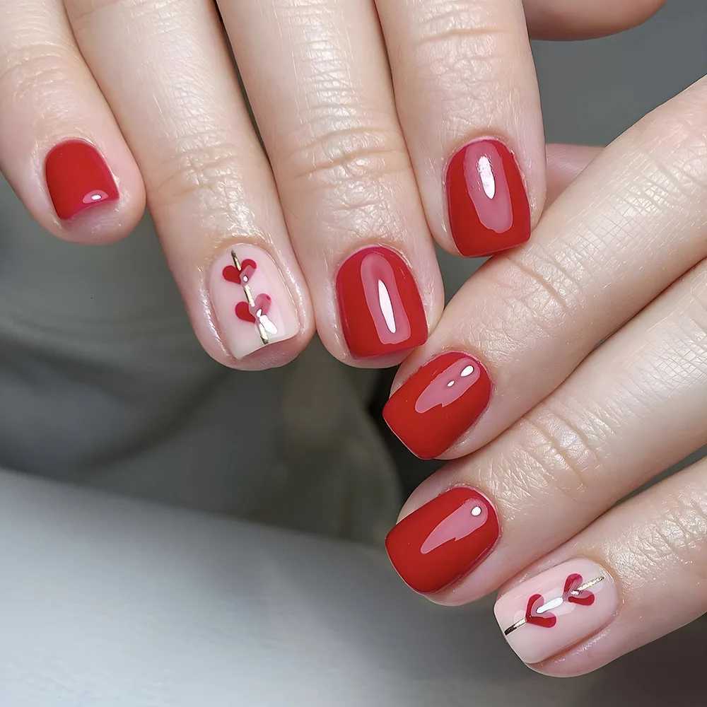 24Pcs Short Nude Square Fake Nail Colorful French Simple Flower Design Press on False Nails Detachable Full Cover Nails Tips ArtT251118T251119