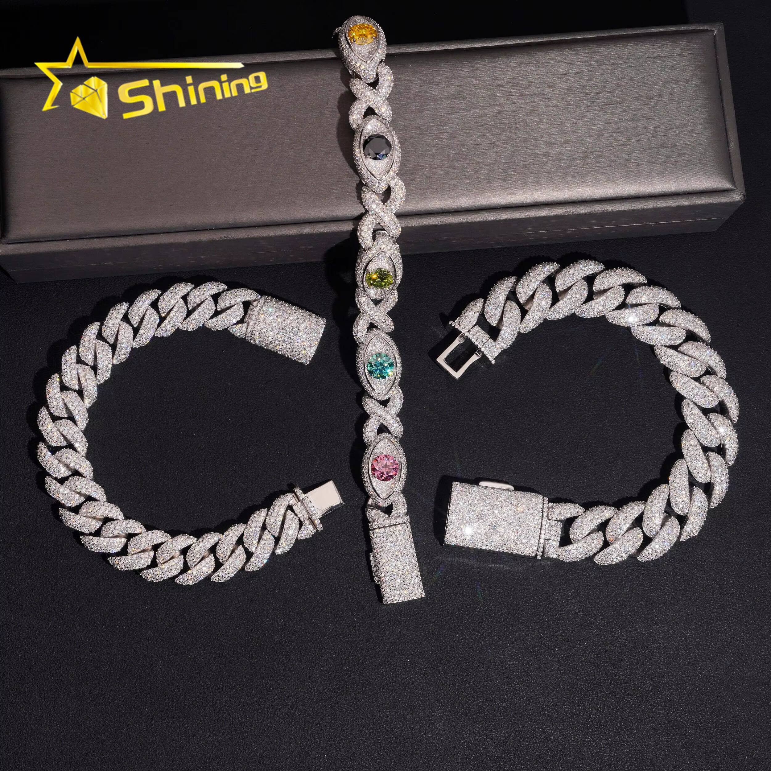 New Design High Quality Hip Hop Style 925 Silver Iced Out Diamond Moissanite Cuban Link Bracelet