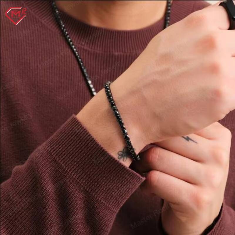 Hiphop Black Tennis Chain Necklace Bracelet 925 Silver VVS Iced Out Moissanite Tennis Chain
