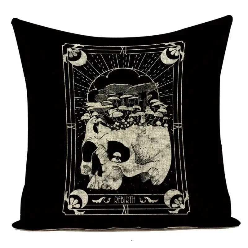 Horror Tarot Cushions Cover Bone Stand Decorative CushionCovers Print Linen s Black and White Portrait s Cases CojinM251119
