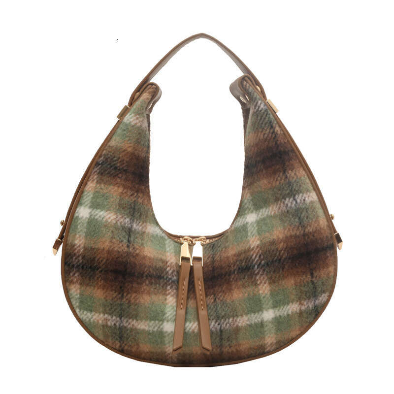 Women's 2025 autumn/winter new woolen small fashionable plaid hand-held crescent premium texture single shoulder armpit bag