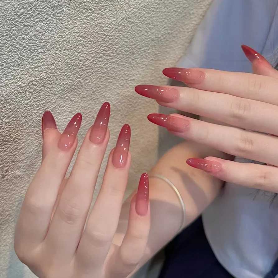 24Pcs White Gradient Press on False Nails Acrylic Stiletto Almond Fake Nail Wearable Solid Color Simple Full Cover Manicure TipsT251118T251119