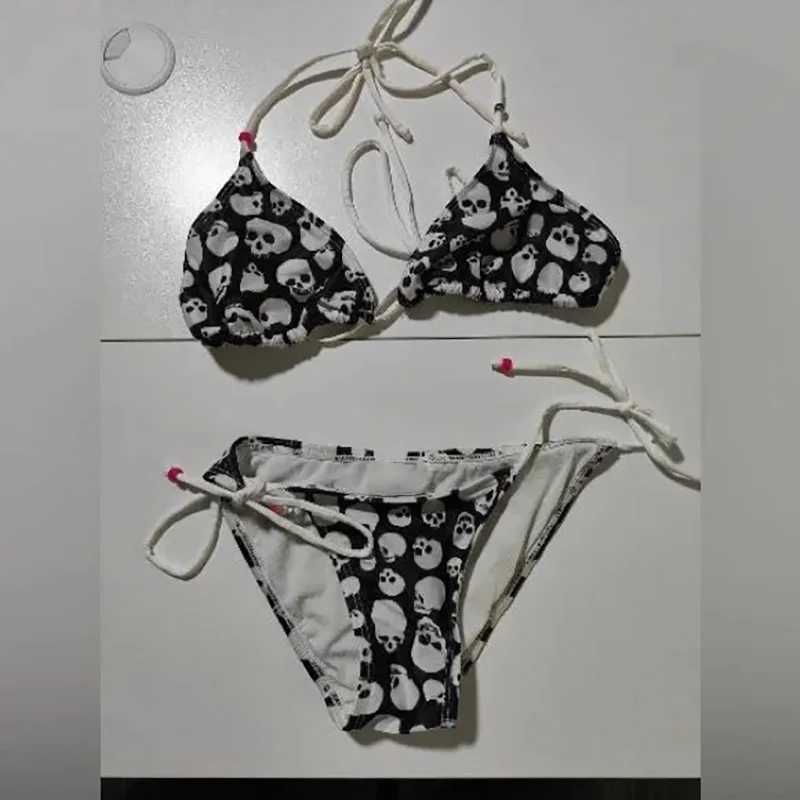 Womens swimsuit skull print swimsuit bikini set beach two-piece swimsuit new apron swimsuit sexy hot girl Y2K suspenderXJ250418