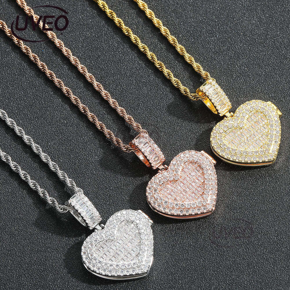 Luxury designer photo frame flip, couple photo pendant, Ice out vvs Moissanite necklace Free shipping