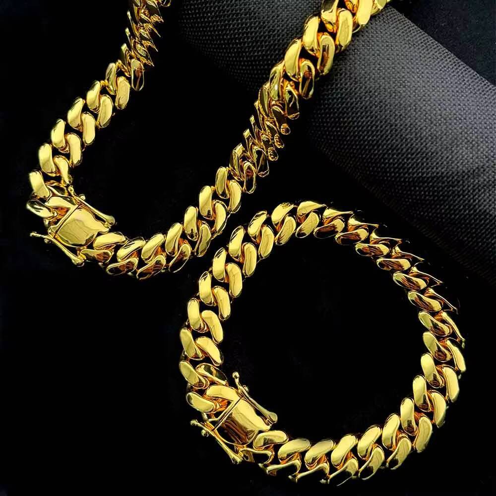 Promotion 12K Gold Plating Cuban Necklace 10mm Brass Hip Hop Plain Miami Cuban Link Chain