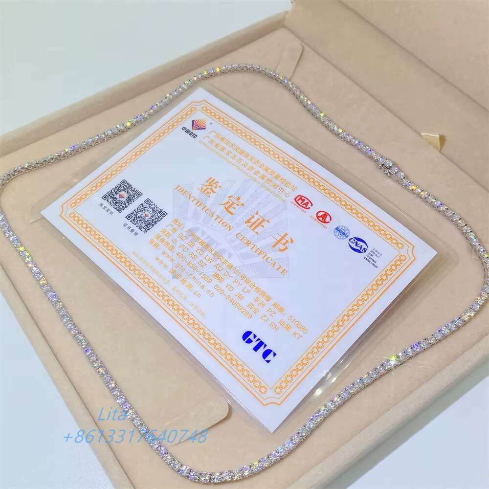 Custom High Quality Iced Out Bling Pass Diamond test 10k White Gold 3mm Moiassanite Diamond Tennis Chain Necklace