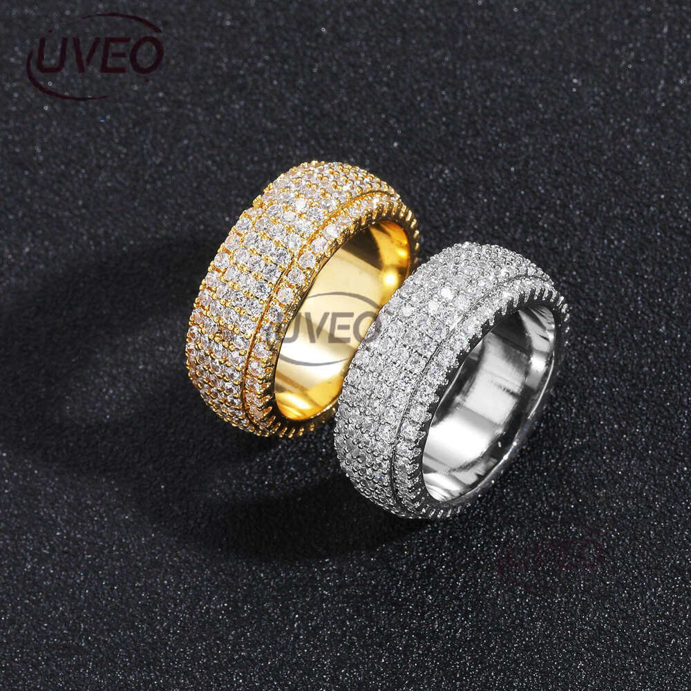 Luxury Hip Hop five row all sterling silver ice out VVS Moissanite rings Fashion simple for men and women Free delivery