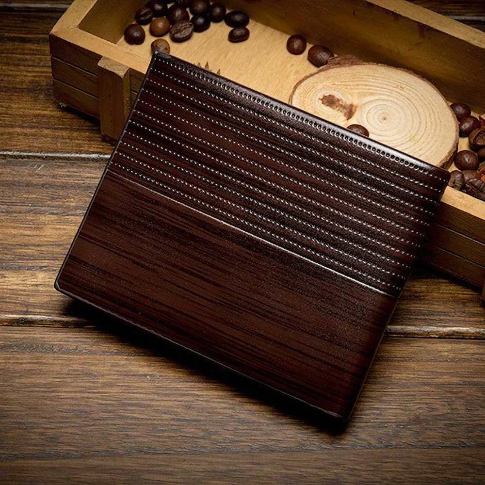 Mens PU Leather Wallet Retro Wood - Grain Bifold Purse with Multiple Card Slots Large Banknote Compartment Fashion MaT251119