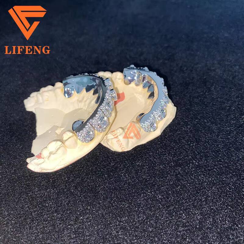 Custom Big Stone 925 Sterling Sliver VVS Moissanite Grillz Iced Out Womens and Men Hip Hop Jewelry Grillz Teeth Diamond Grillz