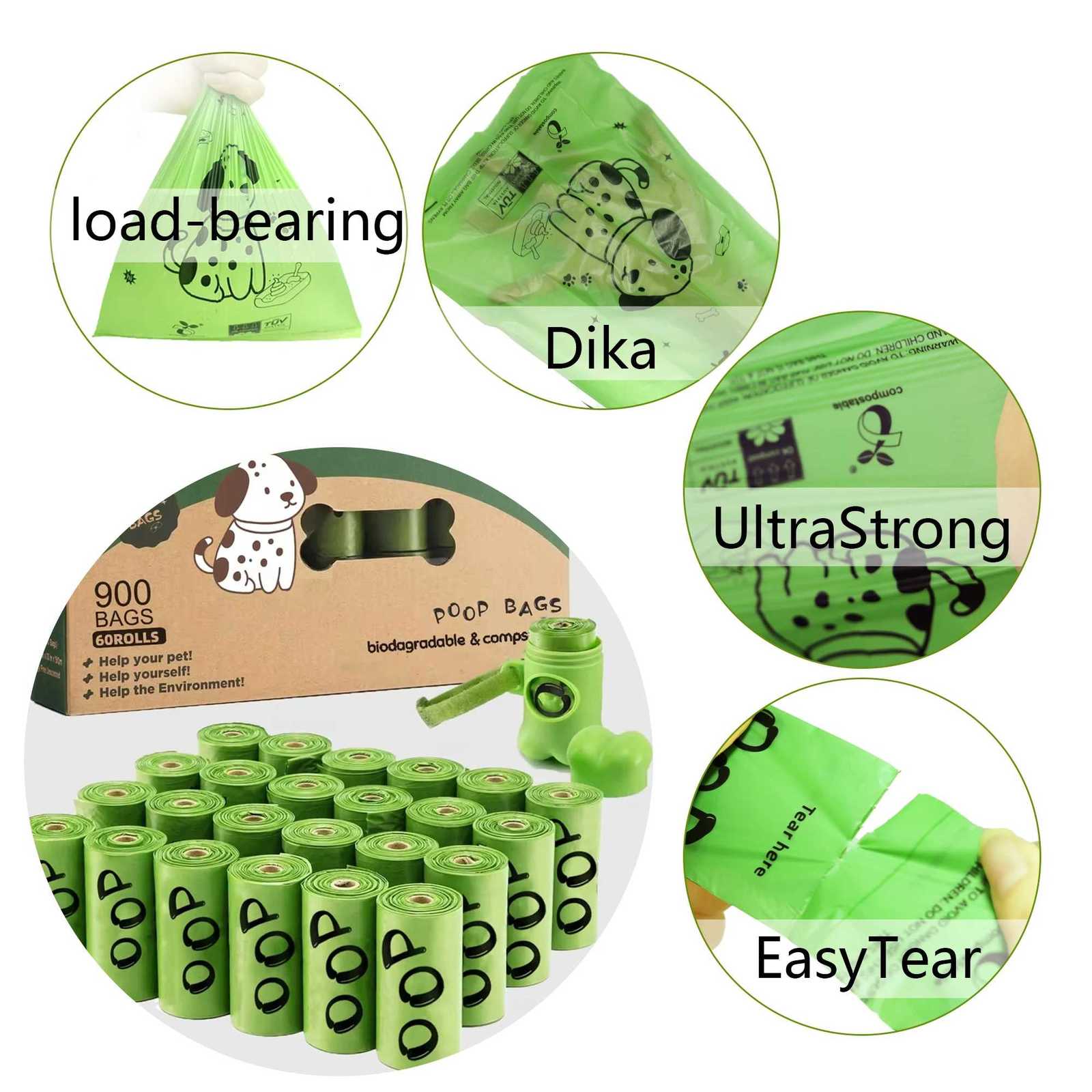 Certified Compostable Dog Poop Bags Biodegradable Poop Bags for Dog Leakproof Plant Based Extra Thick Eco-Friendly Pet Waste bag C251119