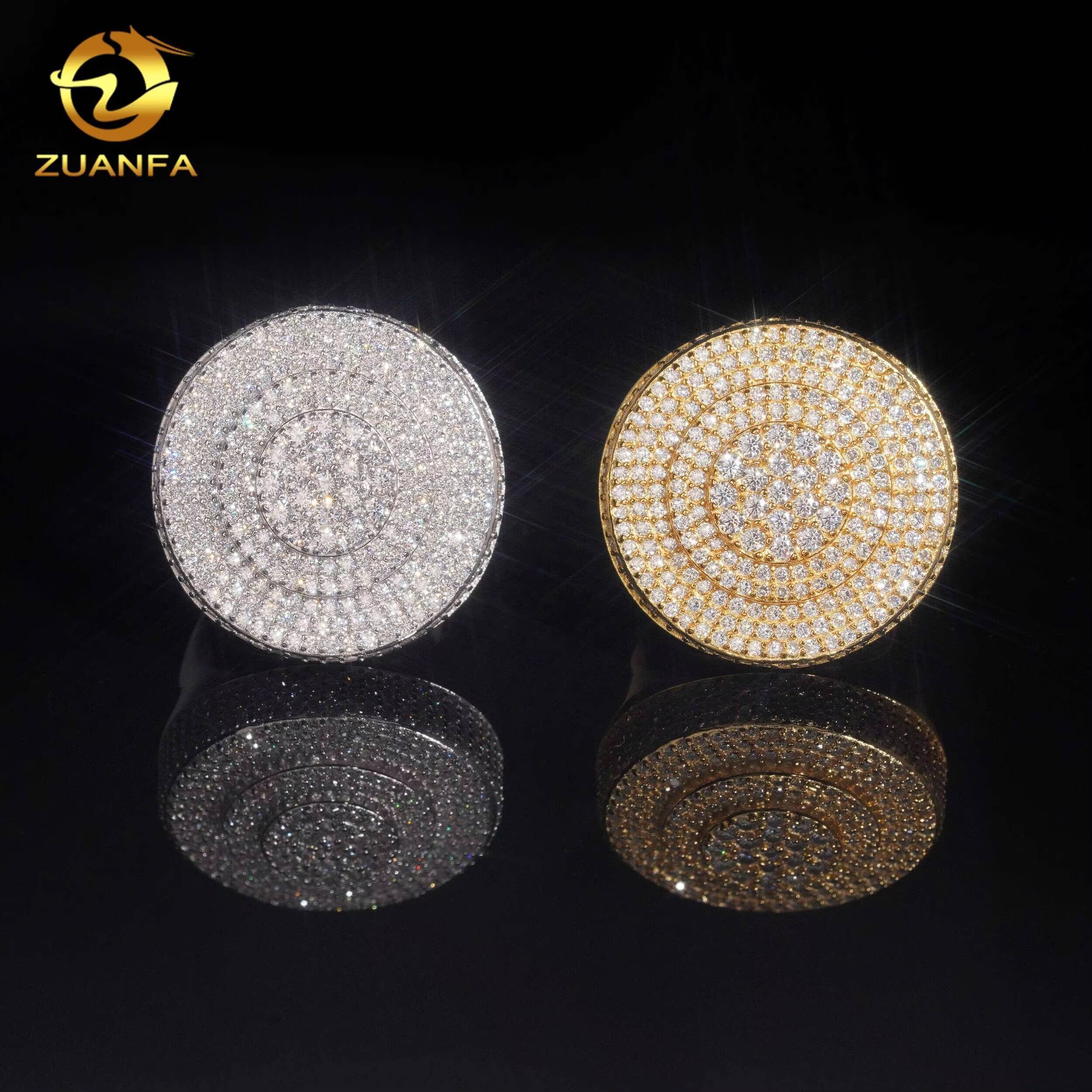 Ready to Ship Hip Hop Jewelry Iced Out Men Round Shape 925 Sterling Silver Moissanite Rings