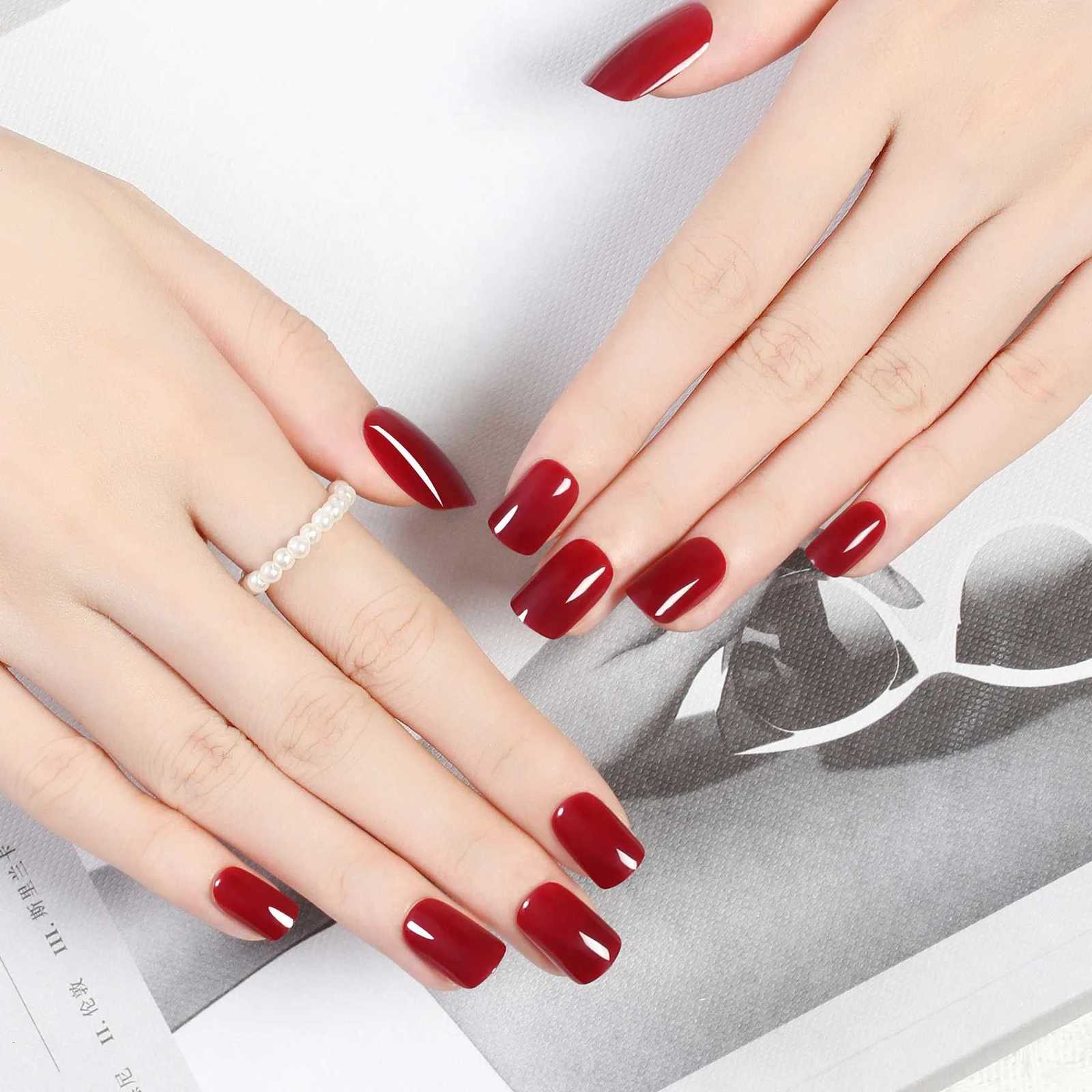 Short Full Press on Nails 24 Pcs False Nails Set Stick on Nails High Quality Reusable Fake Nails Solid Color Design Nail ArtT251118T251119