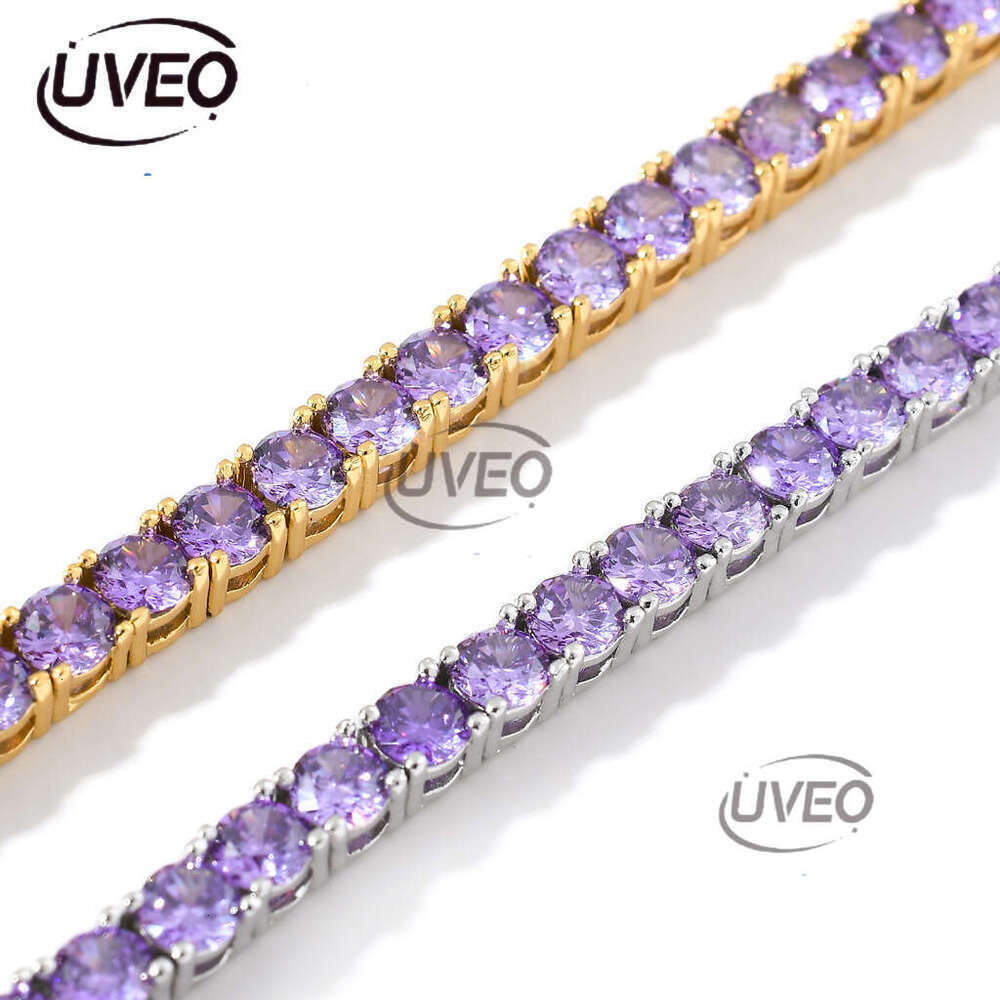 Bracelet 4mm sterling silver set Purple Ice out VVS Moissanite tennis Bracelet Men Women Couple Hip Hop Free delivery