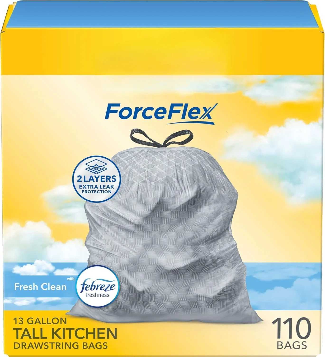 High kitchen drawstring trash bags - Stink Shield 13 gallon white trash bags 110 C251119