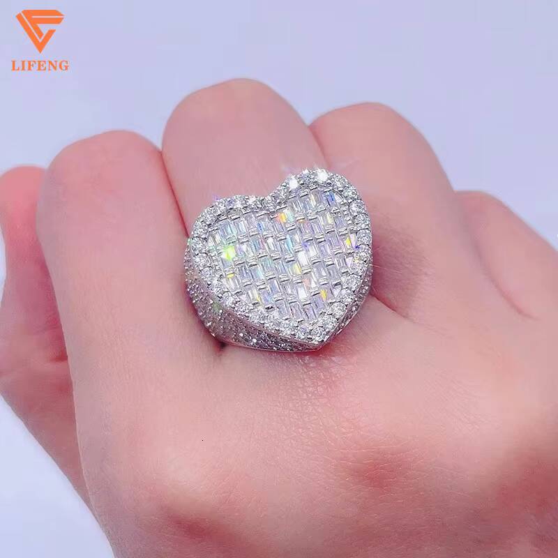Luxury Custom Ring Baguette Cut Moissanite Hip Hop Solid 925 Silver Moissanite RIng Iced Out Cross Ring Fine Jewelry