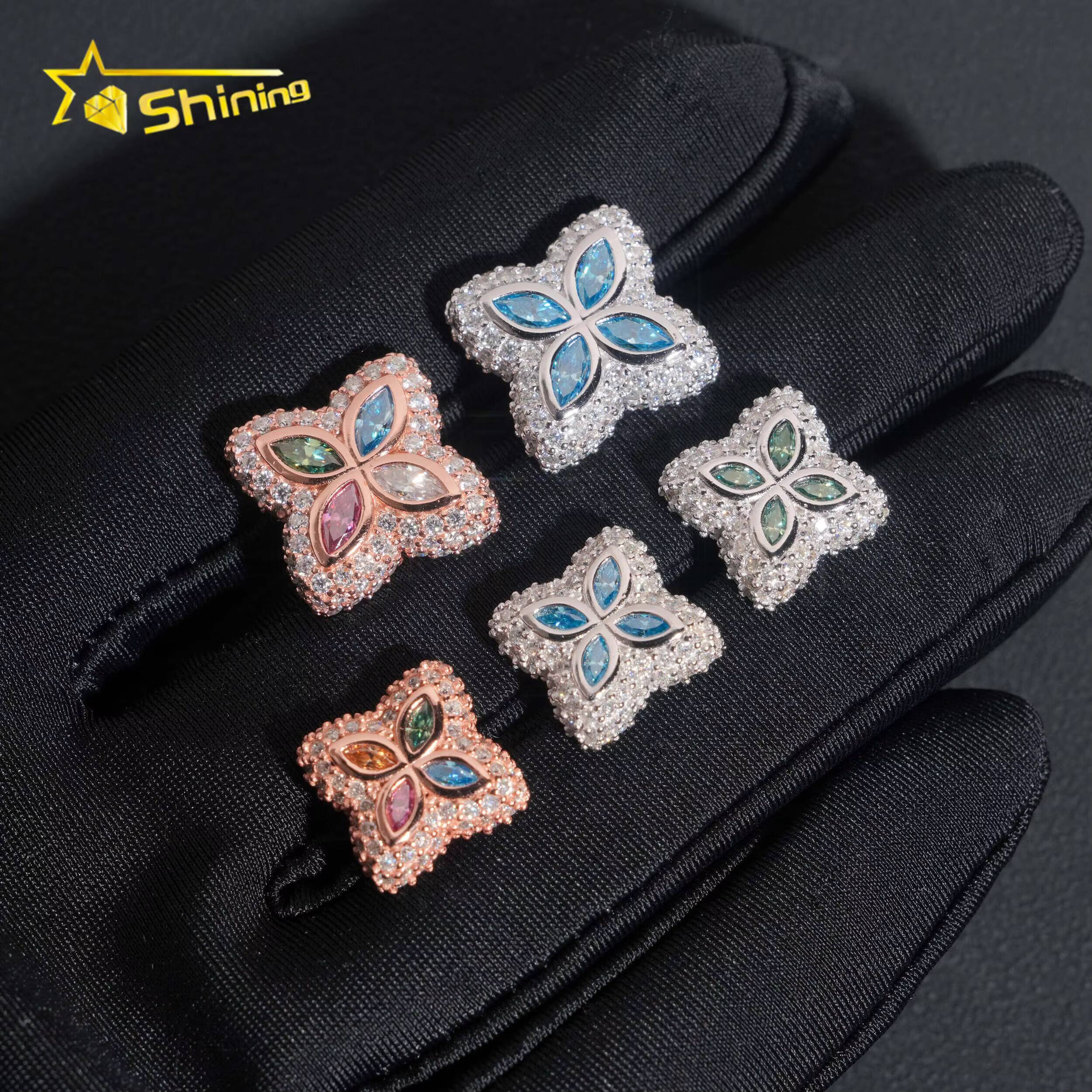 Hot Sale Trendy 15mm Flower Screw Back Stud Earrings 925 Silver Gold Plated Colorful Moissanite Pass Diamond Tester Earring
