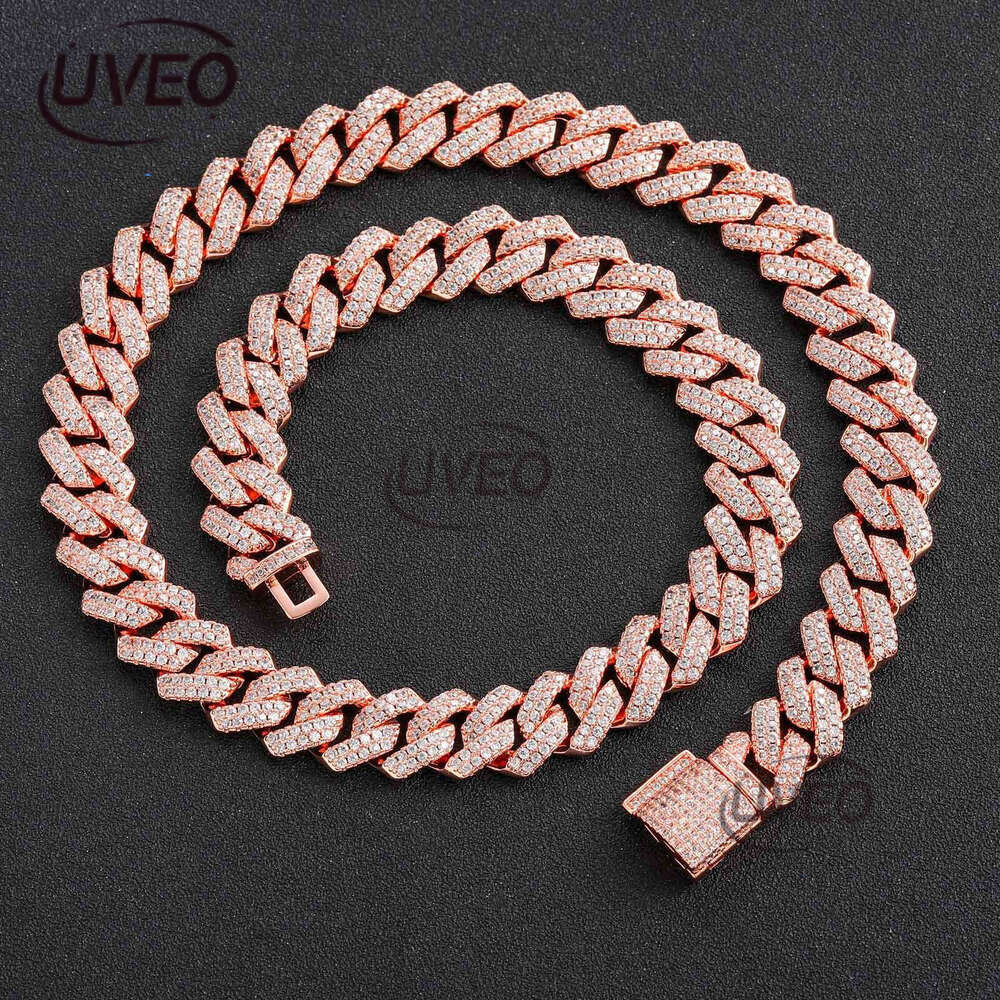 Luxury Designer 14mm Diameter Cuban Men's Necklace Gold Silver Pink double row Ice out VVS Moissanite Hip Hop collarbone chain with free shipping