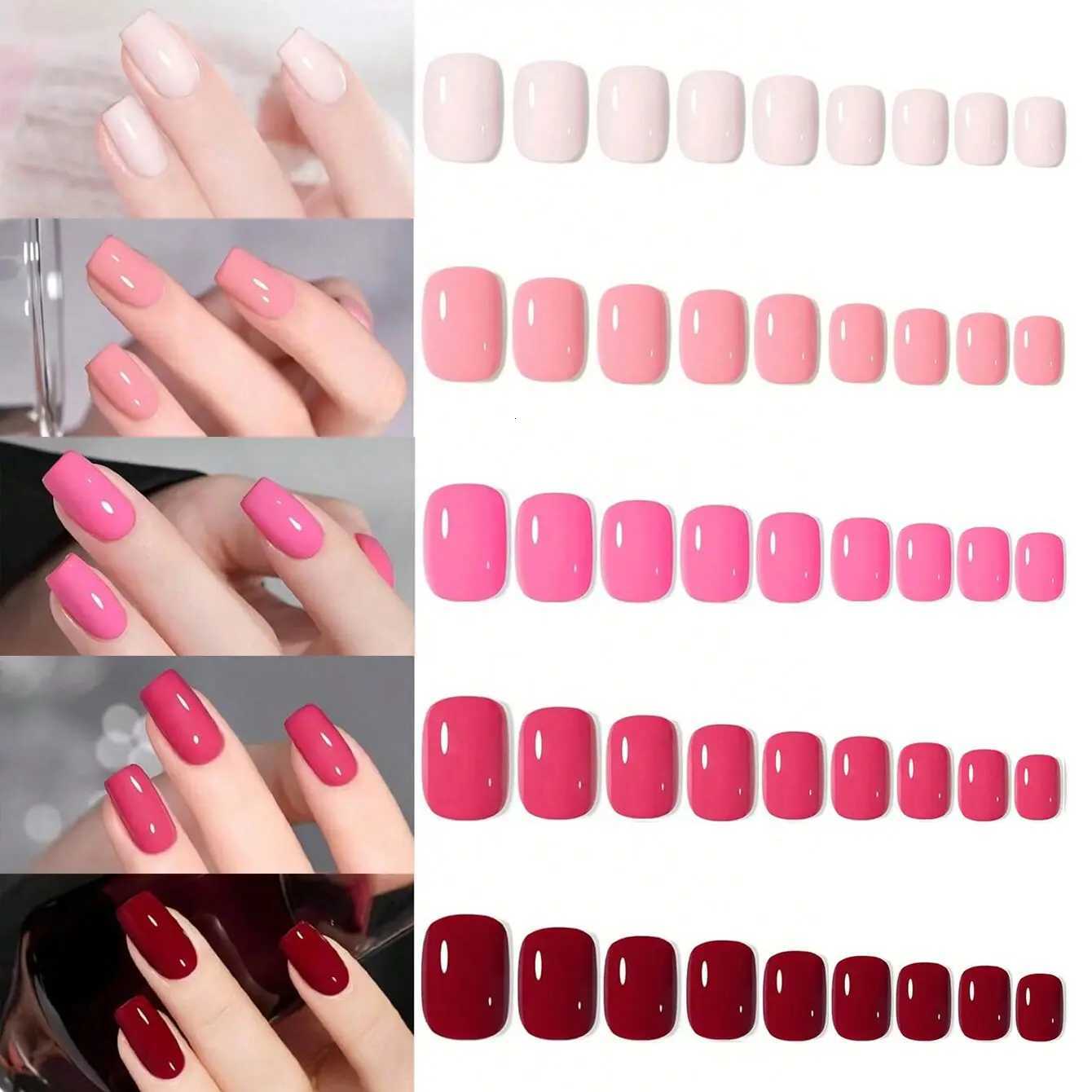 120PCS-Short Square Red Series Fake Nails Art Set- Full Cover Fake Nail Set For Stylish Women Girls Perfect for DailyT251118T251119