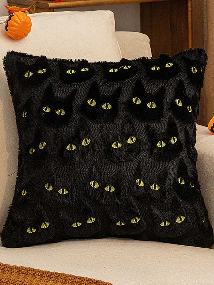 Halloween Cat Throw Cover Washable Plush Jacquard case Reusable Embroidered Throw Cushion Covers for Outdoor CouchM251119