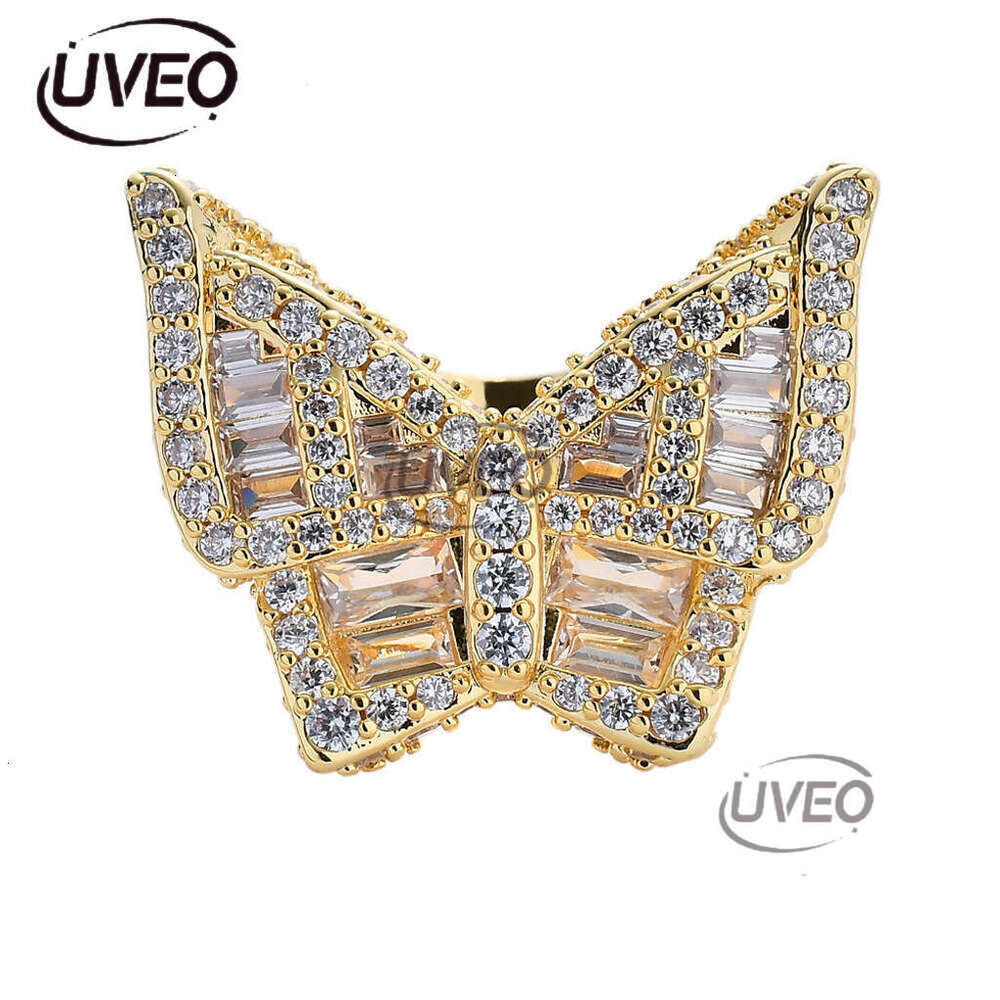 Luxury designer sterling silver hip hop butterfly ring, micro-inlaid ice out VVS Moissanite, hip hop ring for men and women
