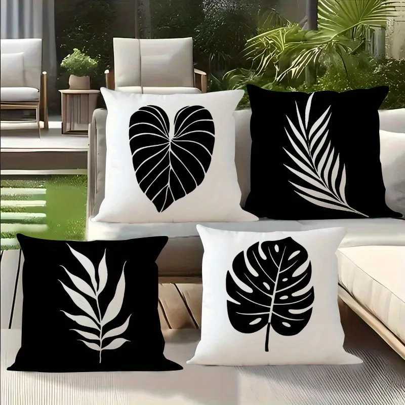 4pcs Set of Simple Black and White Leaf Pattern Covers Available in Three Sizes Square Soft Polyester Cushion Covers wiM251119