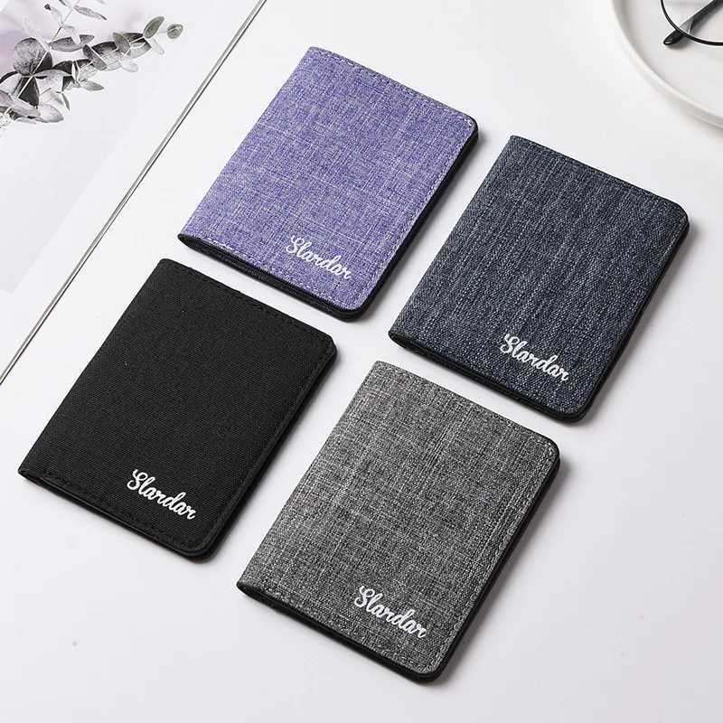 Ultra thin mini short canvas wallet for men simple drivers license card holder compact student walletT251119
