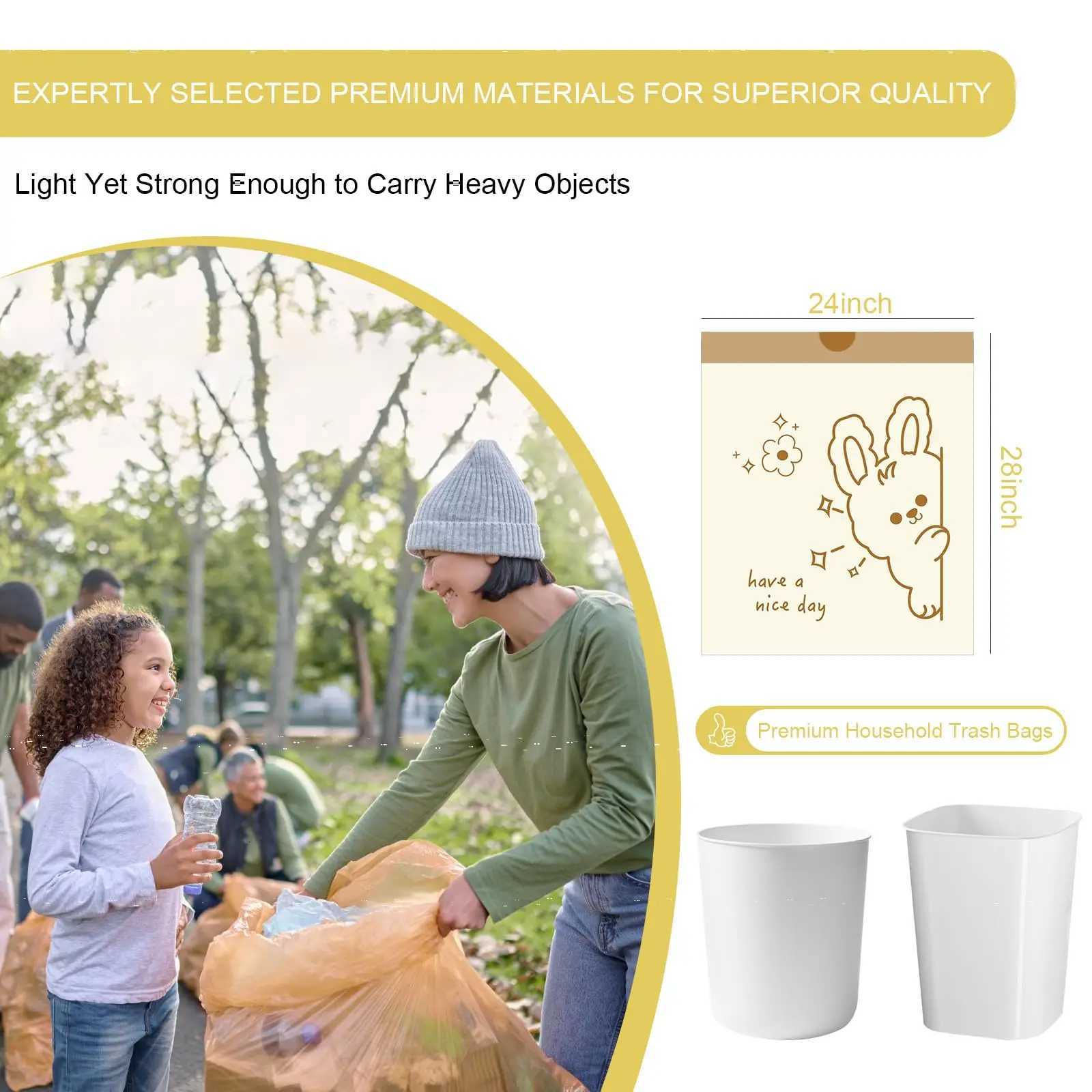 13 Gallon Drawstring Garbage Bag Household Thin Portable Leak Prevention Large Capacity Big Roll Printing Plastic Bags C251119