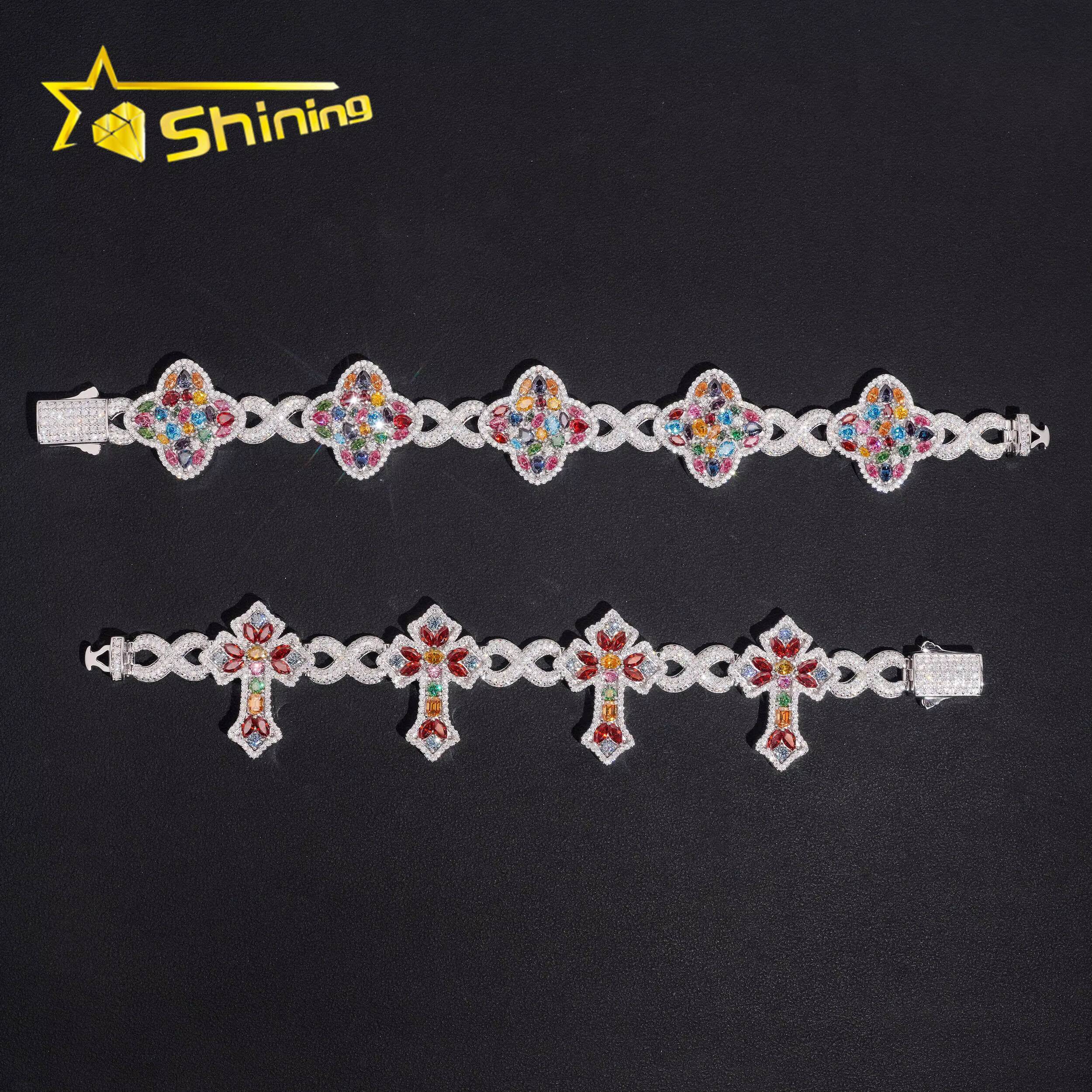 Hip Hop Jewelry Luxury Fancy Colored Moissanite Cross Cuban Bracelet Silver 925 Iced Out Infinity Moissanite Bracelet Men