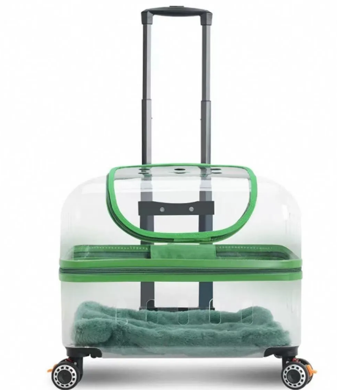 Pet suitcase, cat bag, portable for outdoor use, large size, two cats luggage, transparent dog suitcase, aviation suitcase, small cart