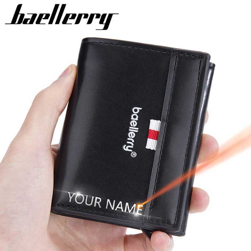 New RFID Short Men Card Wallets Free Name Engraving Popup Card Holder Luxury Brand Male Purse Simple Photo Holder Mens WalletT251119