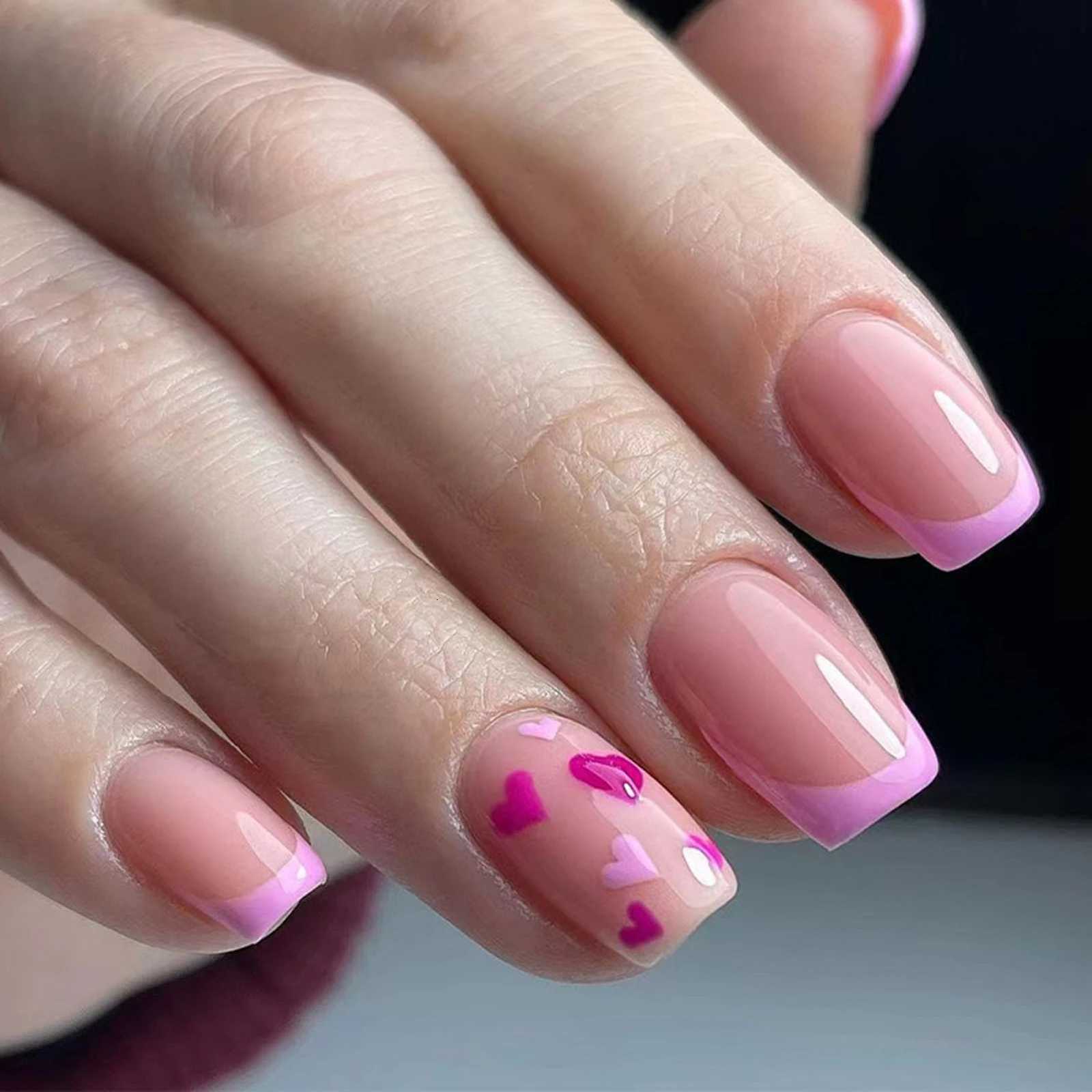 Sweet Style Fake Nails Gradient Blue White Color Press On Nails Mid-length Coffin Shape Love Heart Pattern Full Cover False nailT251118T251119