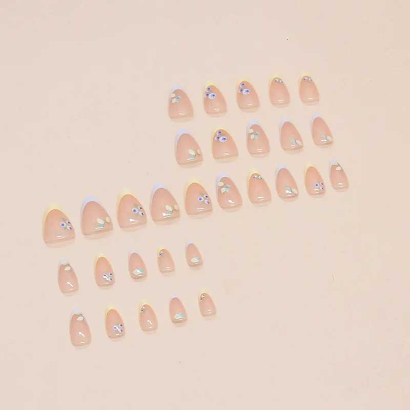 24pcs Simple french tip nails Mango Blueberry Short Removable Nail tip cheap medium press on nails False nails acrylic fake nailT251118T251119