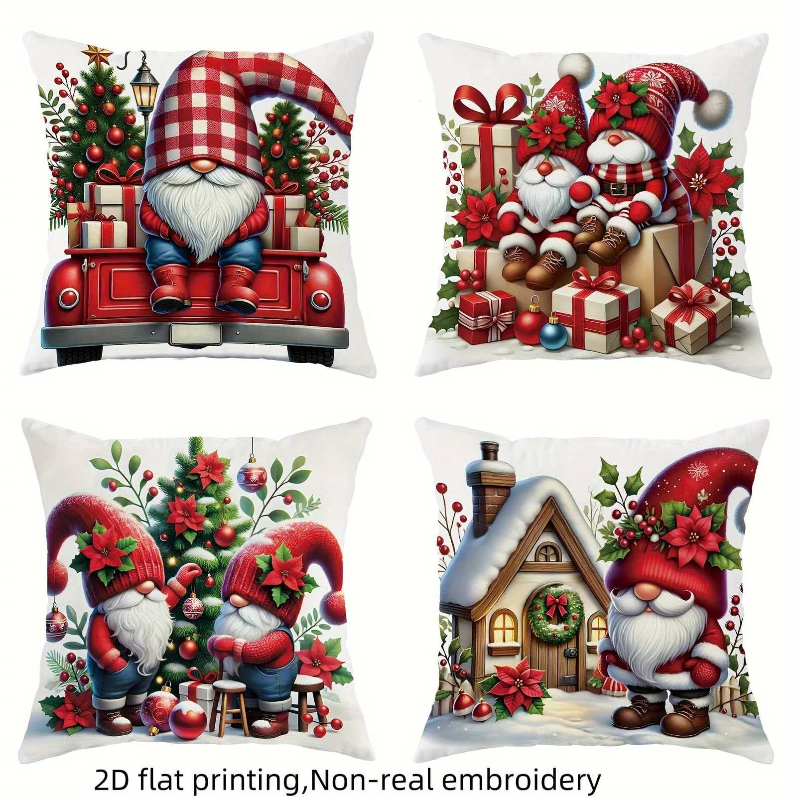 4pcs Christmas Covers Red Plaid Elf Truck Design Cozy Holiday Decor for Living Room Sofa HomeM251119