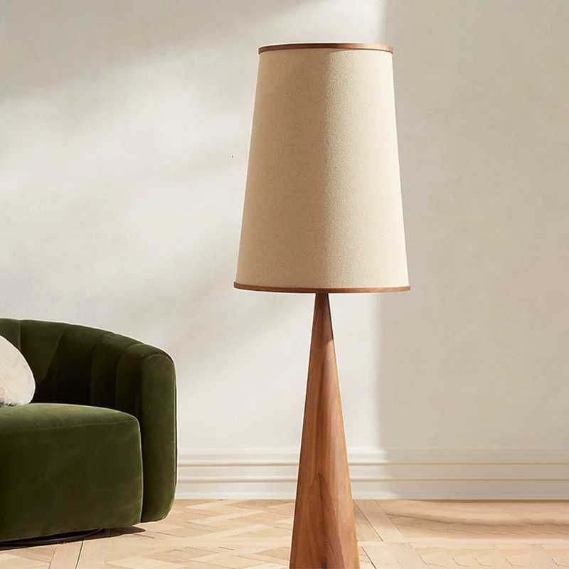 Solid Wood Zen Art Floor Lamp LED E27 Atmosphere Cloth Lampshade Living Room Corner Lamp Sofa Homestay Cafe Bedroom Bedside Lamp M251119