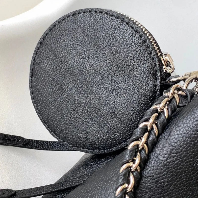M57070 Bella bucket bag Galet Gray Mahina perforated calf leather trendy Round coin purse drawstring versatility Shoulder Bags