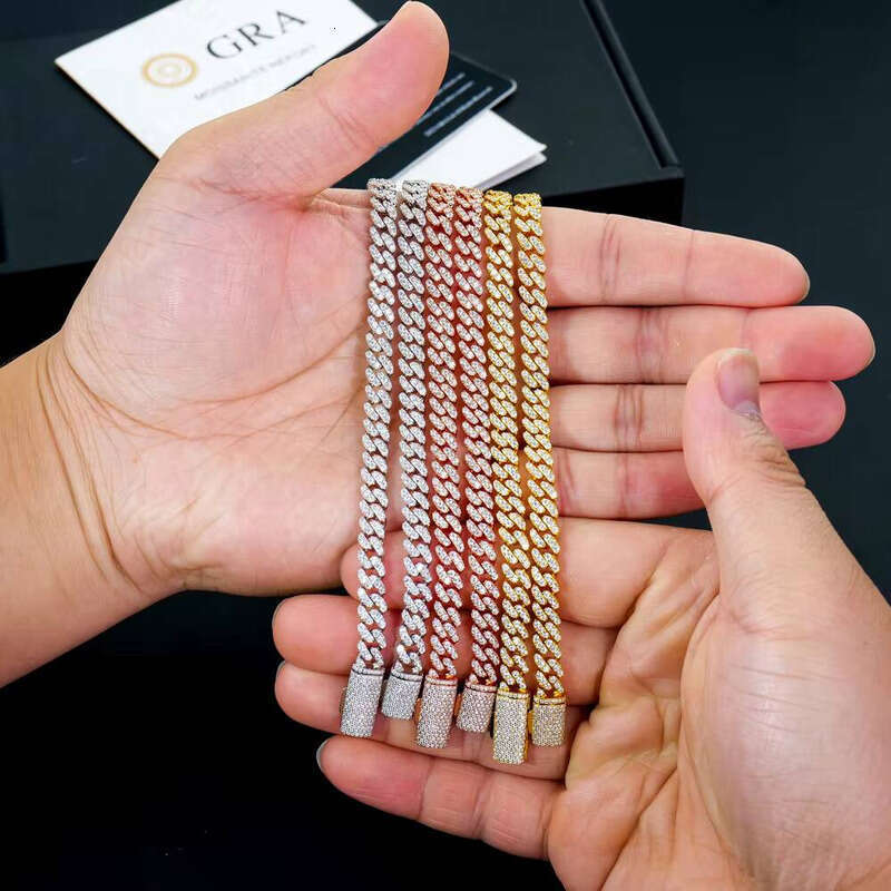 Unisex Hiphop Jewelry 6mm Gold and Sier Plated Cuban Chain Bracelet Moissanite for Men