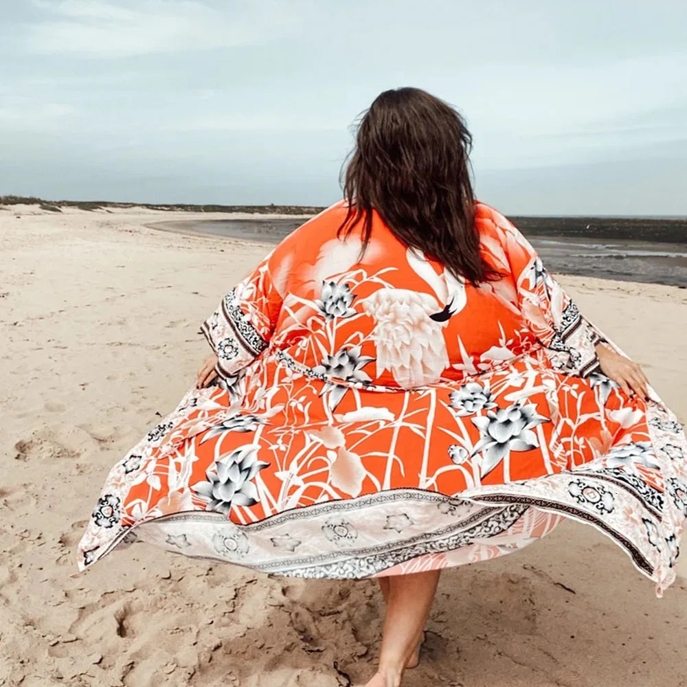 2024 Fashionable Printed Kaftan Open Front Bikini Top Suitable for Womens Summer Quick Drying Beach Dress with Swim Strap Ropa Mujer Vestido 250415Z